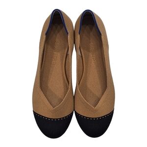 Rothys~Womens Round Camel Cap Toe Ballet Flats~Black Tan Slip On Shoes~Size 8.5